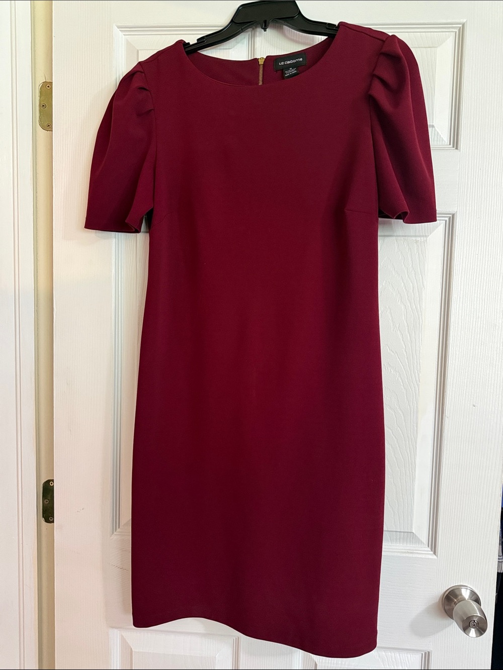 Liz Claiborne Burgundy Short Puff Sleeve Midi Dress